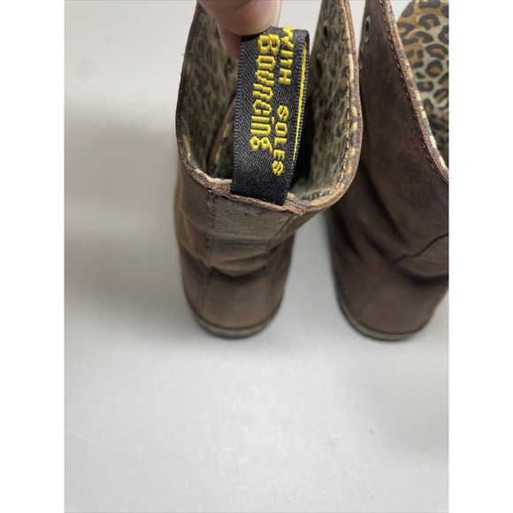 Dr. Martens Stratford Brown Leather Boots Size 6 L Women's Cheetah Print Ladies - Picture 6 of 14